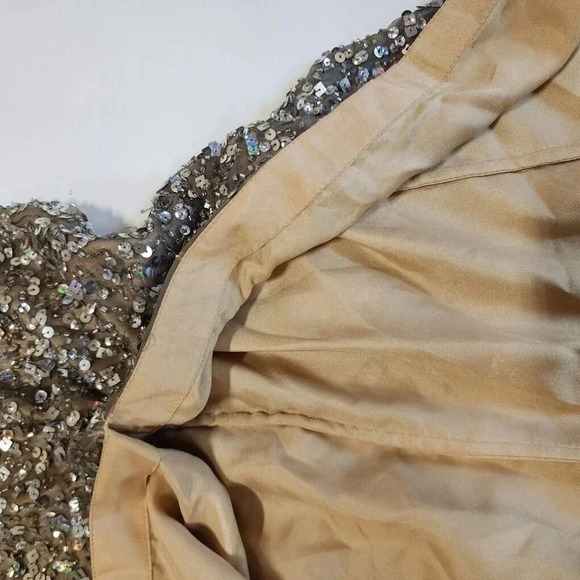 BG Haute Women's Silk V-Neck Silver Floor Length Sequin Evening Gown Size 0 NWOT - Picture 9 of 16